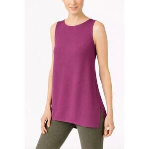 Eileen Fisher Silk High Low Tunic Womens PM Petite Purple Slit Crepe Georgette